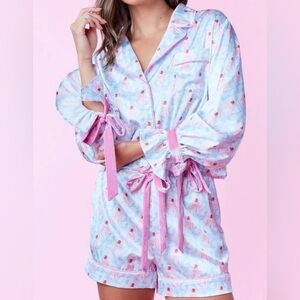 Pink and White Pajama Set with Ballet Shoe floral pattern